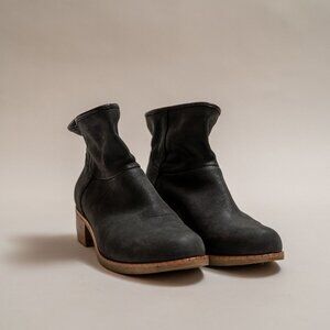 UGG Black Suede Booties With Wooden Stacked Heel
